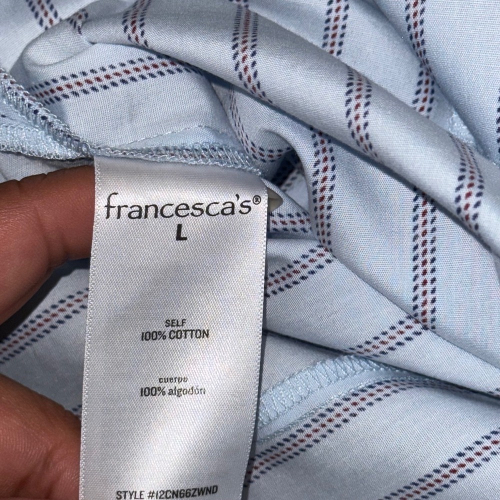 Francesca's Blue Striped Off Shoulder Bow Top Cotton Blouse Large Coastal Wear - Picture 5 of 9